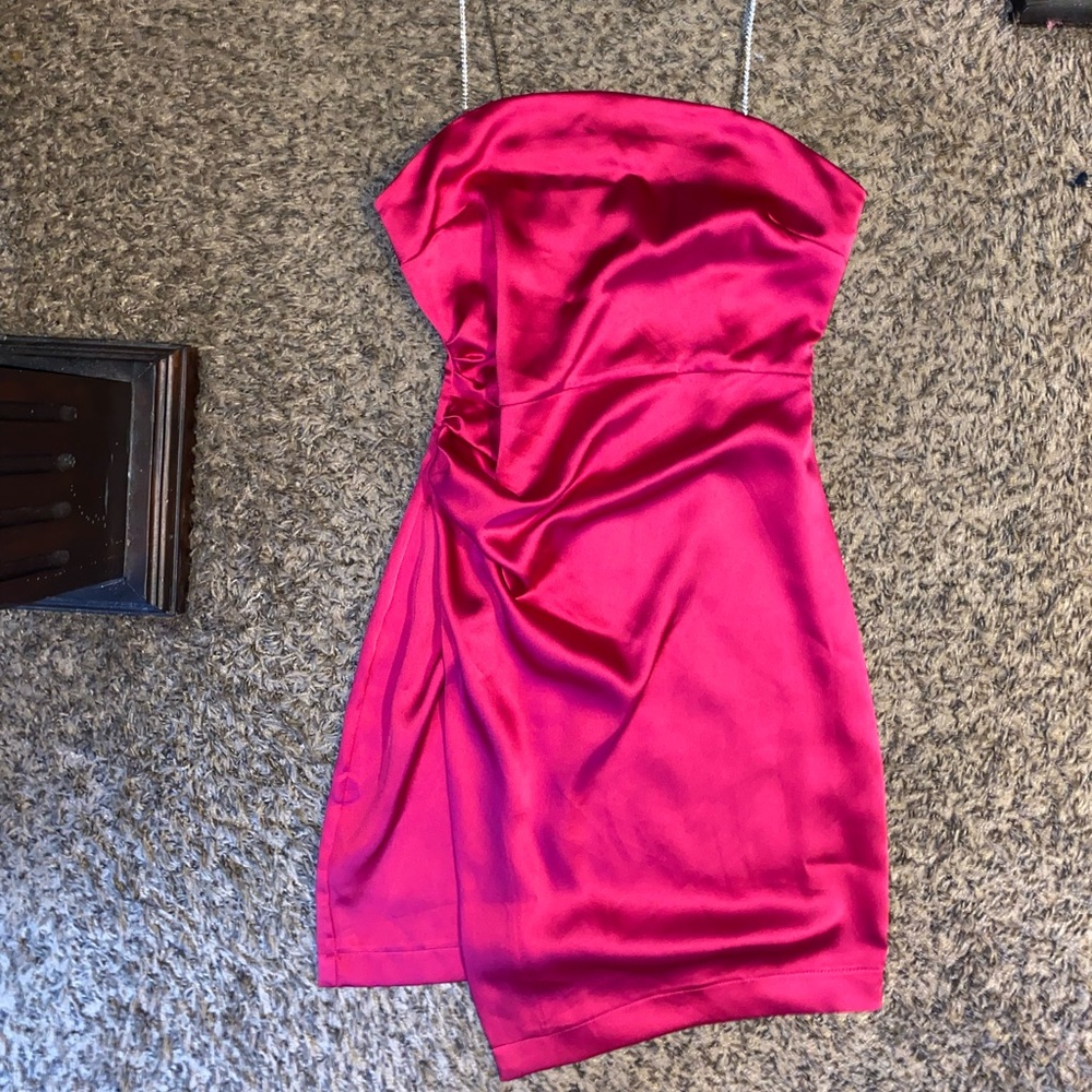 Zara hot pink jewel strap wrap mini dress